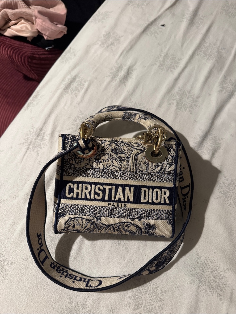 Dior Cream and Navy Mini Lady Tote